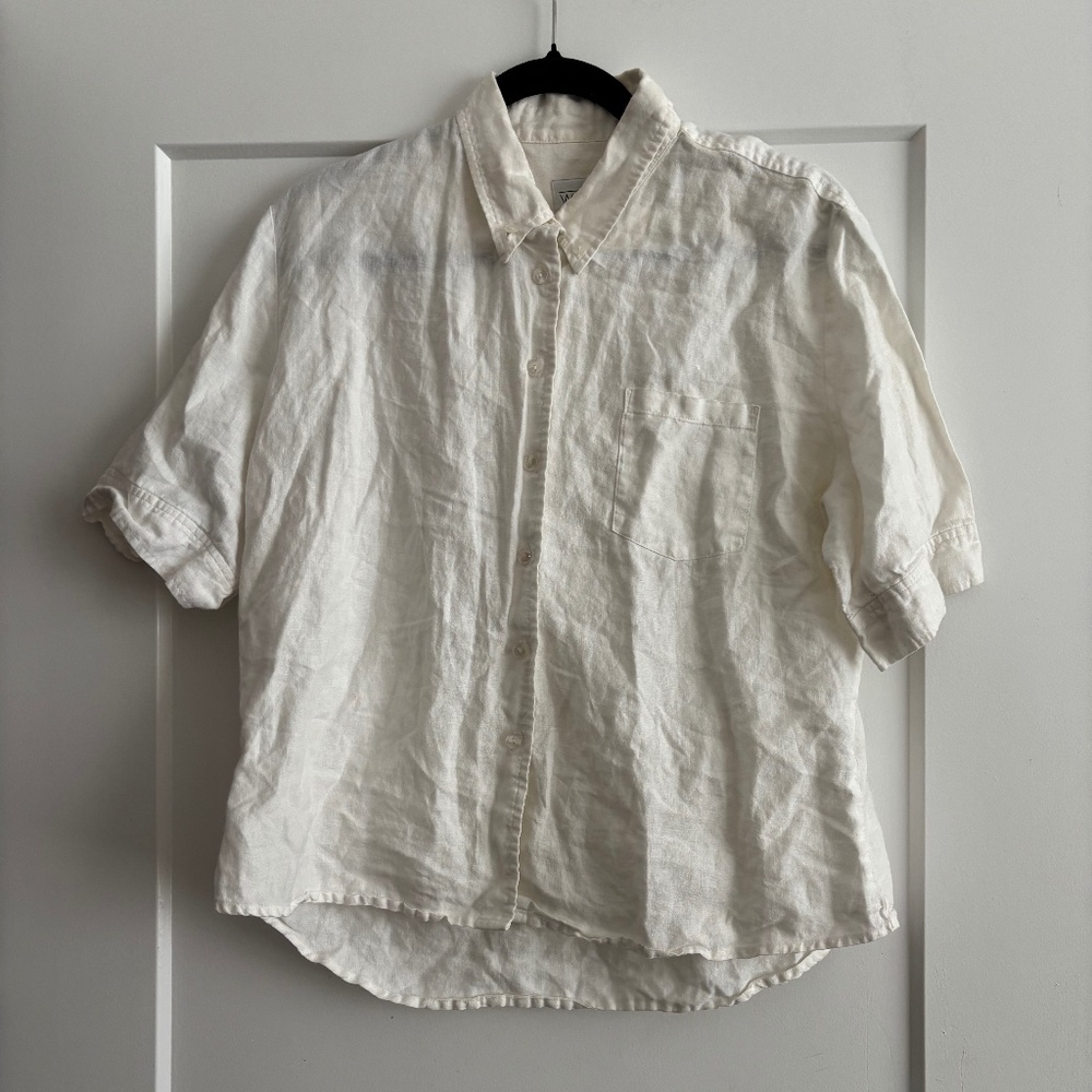 Willi Smith Cream Button-Front Linen Short-Sleeve Shirt